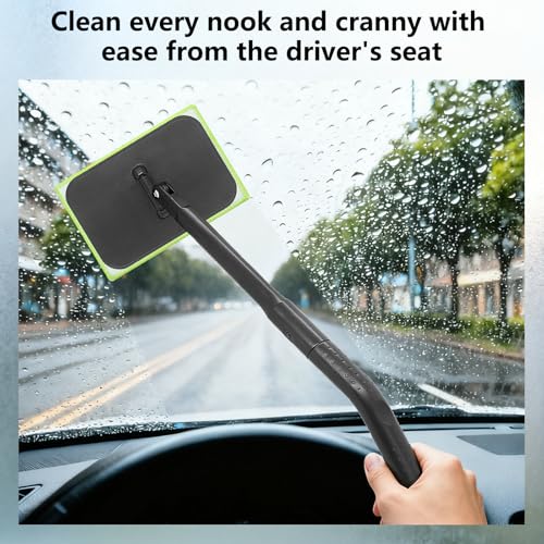Windshield Cleaner Tool with 6 Reusable Magic Fiber Pads & Spray Bottle