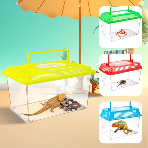 12Pcs Plastic Reptile Terrariums Carrier Cage, Tarantula Enclosure Snake Breeding Box Hatching Container Transparent Fish Tank Turtle Aquarium with Random Color Lid for Shrimp, S(5.9" x 3.5" x 4.3") - size: S