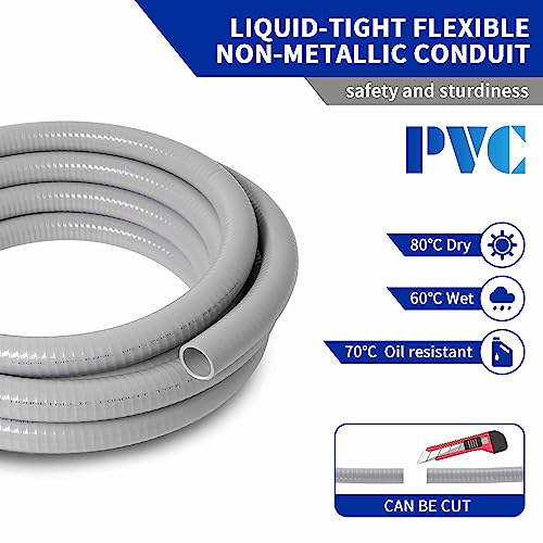 (1 inch Dia * 25 Feet) Yariwiz Flexible Electrical Conduit Liquid Tight PVC Conduit Kit with 3 PCS Coupling, 3 PCS Elbow and 7 PCS Strap, Sealtight Seal Flex Liquidtight Wire Outdoor Non Metallic Grey - style: 1"-25ft Kit-Grey