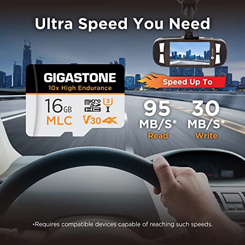 [10x High Endurance] GIGASTONE Industrial 16GB MLC Micro SD Card 10-Pack, 4K Video Recording, Security Cam, Dash Cam, Surveillance Compatible 95MB/s, U3 C10, with Adapter [5-Yrs Free Data Recovery] - color: 16GB High Endurance 10-Pack