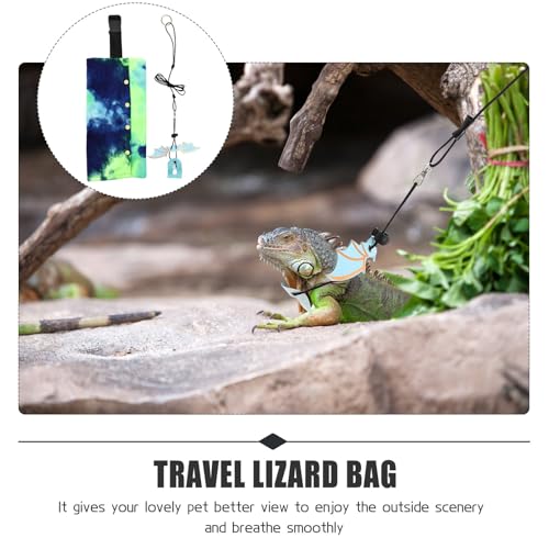 ABOOFAN Bearded Dragon Carrier and Leash Set Portable Reptile Carry Bag Adjustable Outdoor Travel Lizard Pet Carrier with Blue Sling for Reptile Accessories