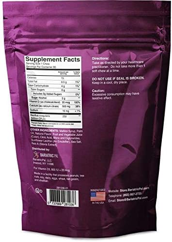 BariatricPal 90-Day Bariatric Vitamin Bundle (Multivitamin ONE 1 per Day! Capsule with 60mg Iron and Calcium Citrate Soft Chews 500mg with Probiotics - Wild Grape)