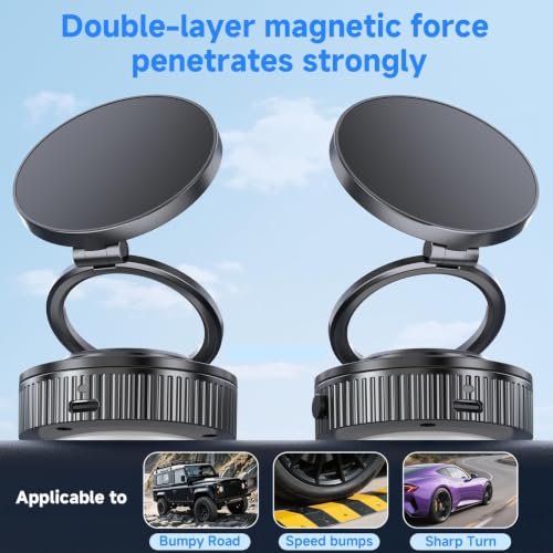 Magnetic Vacuum Car Phone Holder, 540° Adjustable & 360° Rotatable Car Phone Mount, Auto Reinforcement Smart Suction, Anti-Slip Shockproof Compatible with All Cars & Smartphones