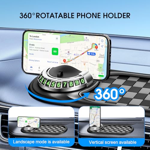 1pc Multifunction Car Anti-Slip Mat and Phone Holder, Gray-Silver Dashboard Pad with Temporary Parking Number Pad for Phones Keys Sunglasses