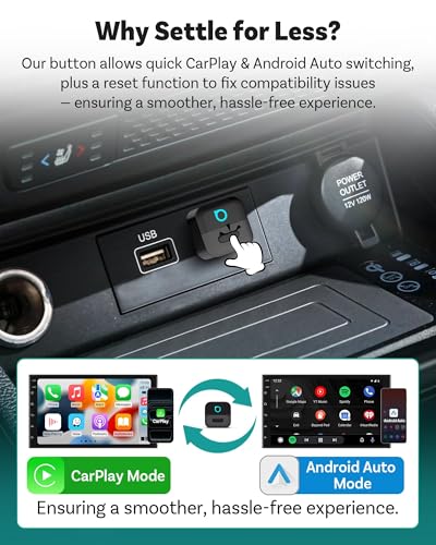 OTTOCAST Mini Pico Wireless CarPlay Adapter, No More Cables, Dual Phone Memory, One-Button Switch, Wi-Fi 6 & Bluetooth 5.4