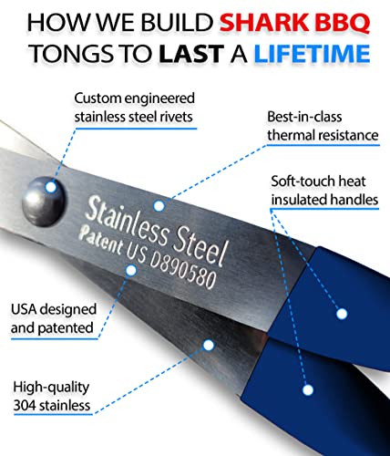 Grill Tongs - 17 inch (Blue) Steak Tongs. Professional kitchen and outdoor grilling utensil. Long reach Barbeque Grilling Tong. Ideal for steak, fish, burger, and sausage - color: Blue Steak Tongs