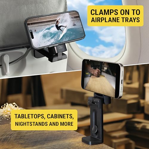 Scosche SMSTRVL MagSafe Airplane Phone Holder Mount, Magnetic Cell Phone Stand for Desk, Tray Table, Seat Back or Tripod, Plane Travel Essentials for Flying Compatible with iPhone 16/15/14/13/12 - size: 1 Pack, style: Travel / Desk / Office