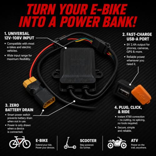 SPY SPOT XT60 E-Bike Charging Adapter 12-108V Input USB-A Output 5V/2.4A