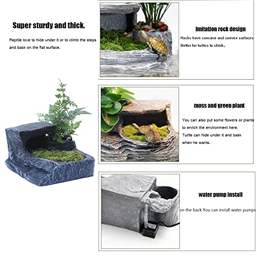 Tfwadmx Turtles Basking Platform Reptile Habitat Hiding Cave Amphibians Climbing Ramp Decorations Resin Fish Tank Aquarium Ornament for Frogs Newts Snakes Chameleons Lizard