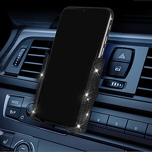 SUNCARACCL Bling Car Phone Holder, 360 Degrees Adjustable Crystal Auto Car Mount Phone Holder for Dashboard,Windshield and Air Vent (Black) - color: Black