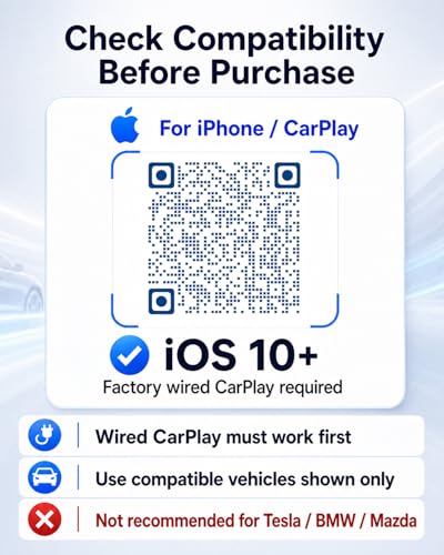 Wireless CarPlay Adapter,Car Play Wireless Adapter, 2-in-1 CarPlay Car Adapter Dongle, Convert Factory Wired Apple CarPlay to Wireless, Ultra-Mini Plug & Play, Includes USB C & USB-A