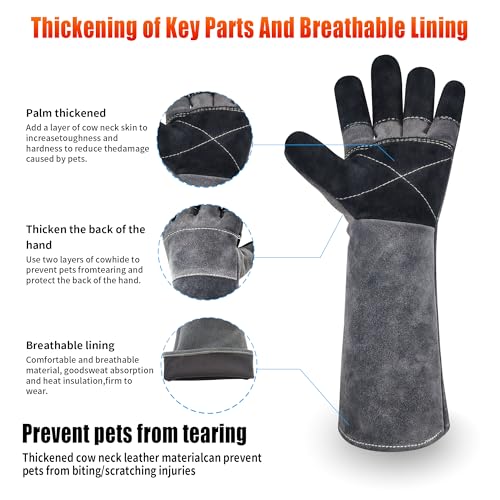 Long Welding Gloves 23.6 Inches 932℉,Heat/Fire Resistant Leather For Mig, Tig, Stick, Forge, BBQ, Grill, Fireplace - color: Grey