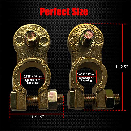 Ampper Brass Battery Terminal Clamps, Top Post Battery Terminals Connector Set for Marine Car Boat RV Vehicles (1 Pair)