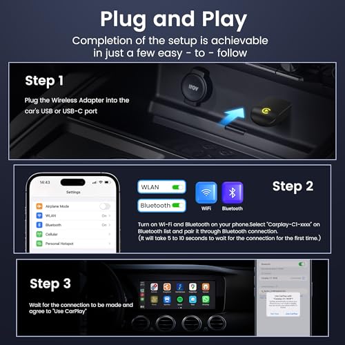 Mini Wireless CarPlay Adapter for iPhone - Fast Auto-Connect, Wide Compatibility, Plug & Play