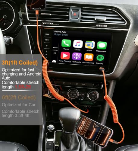 USB to USB C Cable Fast Charging 60W 2Pack 3FT Coiled USB A to USB C Cable - color: Orange, size: 3FT