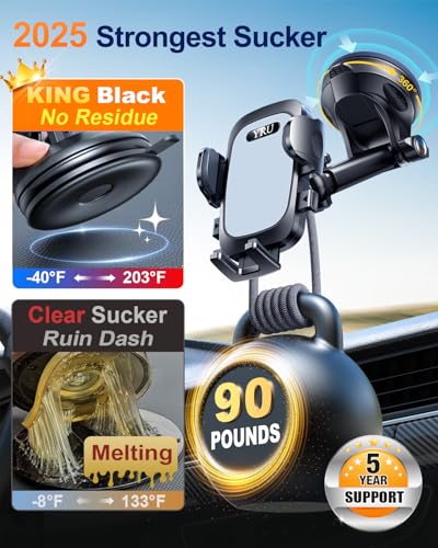 YRU True Military-Grade 360°Rotation Suction 2026 Ultimate Car Phone Holder - color: Light Grey