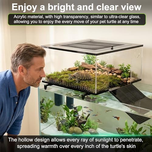 Brobear Above Tank Turtle Basking Platform –75 Gallons Acrylic Large Turtle Basking Platform, Fits 18-20" Wide Aquariums, Anti-Rust & Safe for Red-Eared Sliders, Easy to Install Escape-Proof Design
