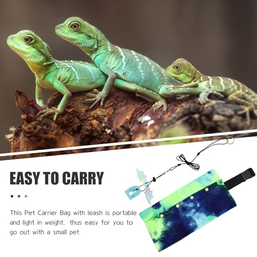 Cabilock Adjustable Blue Outdoor Lizard Carrier Bag with Leash Portable Reptile Travel Sling for Bearded Dragon and Small Reptiles