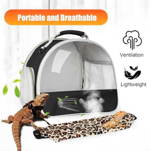 Portable Bearded Dragon Carrier with Leash and Harness Set, Beardie Carrier, Lizard Adjustable Harness with Leather Wings and Sling Bag, Reptile Small Pet Travel Cage - color: Black