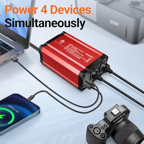 300W Car Power Inverter, DC 12V to 110V AC, PD65W QC18W 2 Outlets - color: Red-300w-65