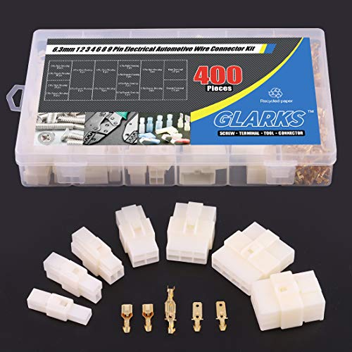 Glarks 400Pcs 6.3mm 1 2 3 4 6 8 9 Pin Electrical Automotive Wire Connector Male Female Socket Plug and Pin Header Crimp Wire Terminals Kit for Motorcycle, Bike, Car, Boats - size: 400Pcs 1 2 3 4 6 8 9 Pin