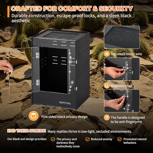 REPTVIVA11 x11 x16 PVC Reptile Tank Enclosure - 5-Sided Blackout Terrarium with Mesh Top for Crested Geckos, Small Lizards, Tree Frogs & Arboreal Pets - size: 11"x11"x16"