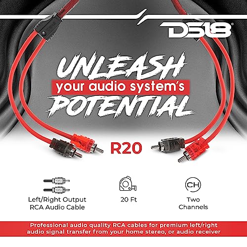 DS18 R20 RCA Ultra Flex Stereo Cable - 2-Male to 2-Male, Digital & Analogue, Supports (Amplifiers, AV Receivers, Hi-Fi) (20 Feet) - size: 20 Feet