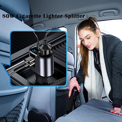 LIHAN USB C Fast Car Charger, 12V/24V Cigarette Lighter Socket Splitter