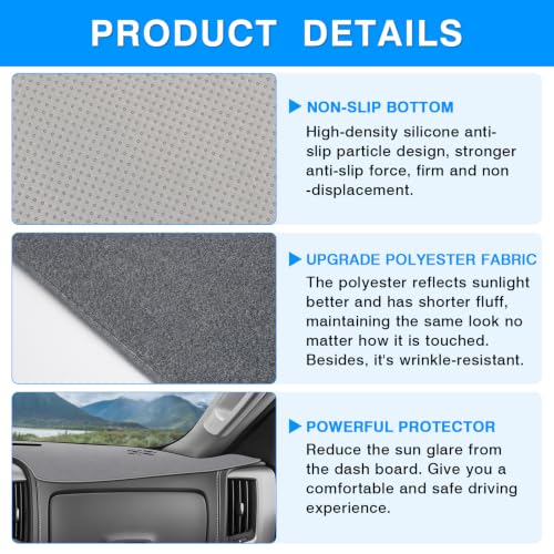 Autorder Gray Dashboard Cover Mat for 2014-2018 Chevy Chevrolet Silverado/GMC Sierra 1500, 2015-2019 Silverado/GMC Sierra 2500HD 3500HD Accessories Dash Cover Upgrade Polyester Dash Mat - size: Gray 14-18 Silverado