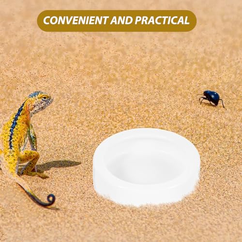 CLISPEED 2 Pcs Ceramics Reptile Feeding Bowl Set for Small Lizards, Round Lizard Feeding Dish with Anti-Escape Design, Safe and Easy to Clean White Bowls for Terrarium Use