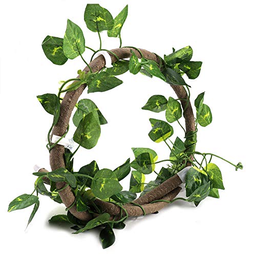 AYNEFY Flexible Vine Branch Jungle Rattan Long Vine Decoration Rattan Decoration Lifelike for Reptiles Pet Reptile Climbing Rattan Artificial Reptile - size: Rattan + folhas verdes de rabanete