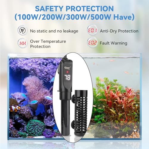 hygger Ceramic Submersible Aquarium Heater, New Explosion-Proof Fish Tank Water Heater with External Temp Controller Auto Thermostat Heater for Saltwater Freshwater (100W for 5~20 Gallon) - size: 100W for 5~20 gallon