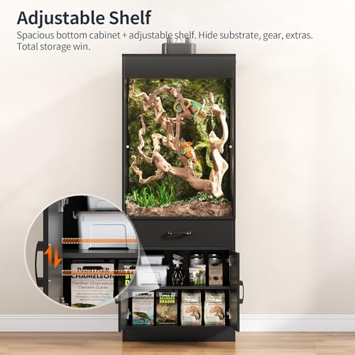 67 Gallon Reptile Tank with Stand,Reptile Enclosure with Cabinet for Lizards,Gecko,Skinks,Snakes,Reptile Terrarium with Power Outlet,Sliding Acrylic Doors,Bearded Dragon Tank Black CAGE001B - color: Black