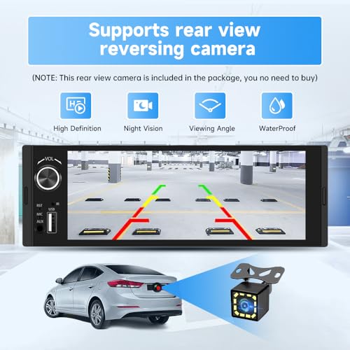 6.36 inch Single Din Car Stereo with CarPlay&Android Auto HD IPS Touchscreen Radio with Bluetooth 5.0, 720P BackupCamera with 6M Cable, Support USB Type-C Charging/USB/Microphone/FM/EQ/GPS/SWC
