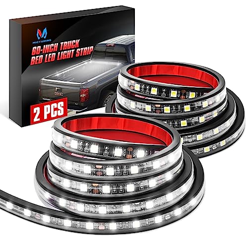 MICTUNING 2Pcs 60 Inch White LED Cargo Truck Bed Light Strip Lamp Waterproof Lighting Kit with On-Off Switch Fuse 2-Way Splitter Cable Compatible with Pickup RV SUV and More - size: 2Pcs 60" White