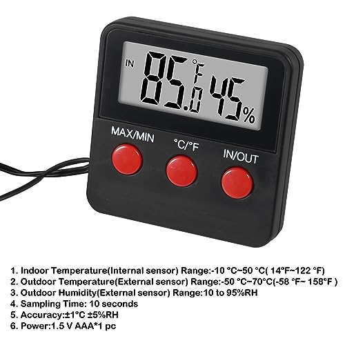 Reptile Thermometer and Humidity Gauge with Probes and Suction Cup Reptile Terrarium Thermometer Hygrometer Digital Display Indoor Outdoor Aquarium Thermometer