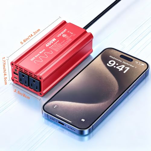 400W Car Power Inverter, DC 12V to AC 110V, PD3.0 QC18W 2 Outlets Dual USB - color: Red-30