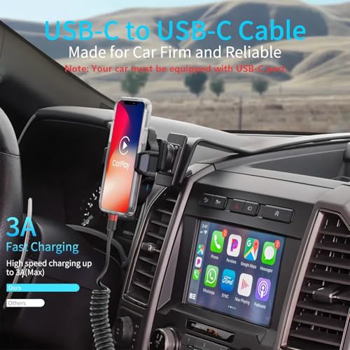 Coiled USB C to USB C Cable, 2 Pack 3FT USBC Car Charger Cord, USBC to USBC Coiled Cable Fast Charging for Carplay, iPhone 17/16/15 Plus/Pro Max, Samsung Galaxy S25 S24 S23, Pixel 10 9 - size: 3FT Coiled C-C