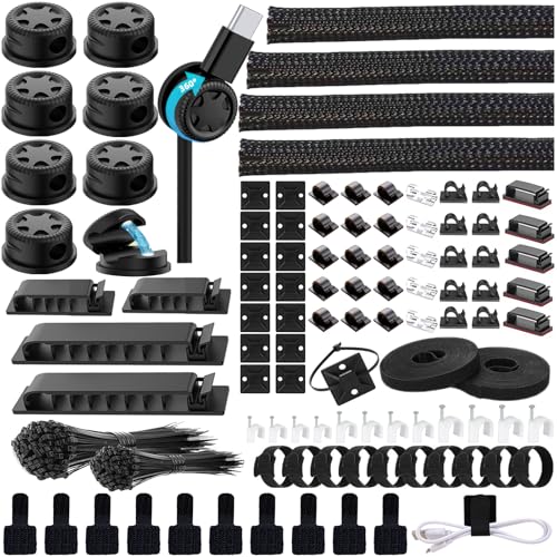 ELII 328Pcs Cable Management Kit, 8 Magnetic Cable Holder 69 Cable Clips - color: Black