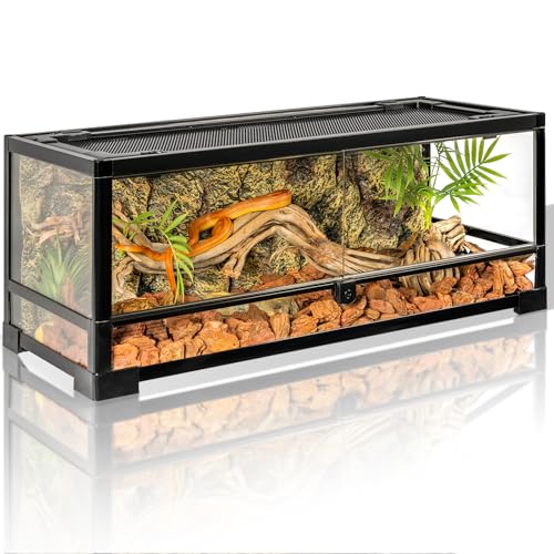 Tempered Glass Reptile Tank, 30x12x12 Inch Front Opening Terrarium with Top Screen Ventilation & Water-Holding Bottom, 20 Gallon Reptile Enclosure for Snake, Leopard Gecko, Bearded Dragon