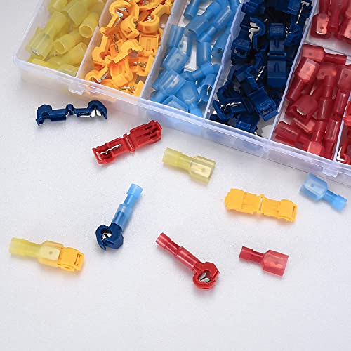 120 Pcs T-Tap Wire Connectors, Quick Splice Electrical Wire Terminals Connectors, T Taps Self-Stripping Insulated Male Quick Disconnects Spade Terminals Kit for Wiring Automotive