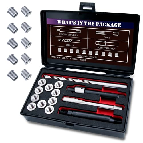 M8X1.0 Thread Repair Kit with Insert HSS Drill, Tap, Counterbore, Installation Driver, Metric, 10PCS Stainless Steel Insert M8X1.0X11.7MM - size: M8X1.0X11.7MM Thread Repair Kit
