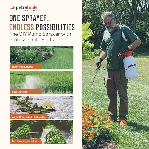 Petratools 2 Gallon Pump Sprayer - HD201 Garden Sprayer for Weeds, Lawn Care & Pesticides - 52" Long Hose, 2 Nozzles & Easy Carry Handle - Durable & Lightweight - size: 2 Gallon