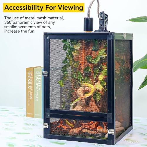 RunDuck 13 Gallon 360° Panoramic Foldable Reptile Terrarium Kit: Crested Gecko Tank and Reptile Cage for Superior Ventilation, Easy Feeding, Sturdiness, and Simple Assembly (Black, 18"x13"x13")