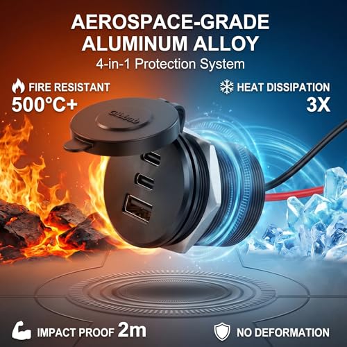 2PCS Aluminum Alloy 12V/24V RV USB Outlet 90W 3 Ports Recessed Mount - color: Deep Black, size: 2P