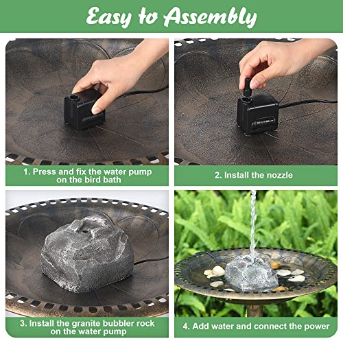 Saillong Bird Bath Water Fountain with Electric Pump, Granite Air Pump Rock for Bird, Rock Waterfall Fountain, Feeder, Aquariums, Fish Tank(Gray) - color: Gray