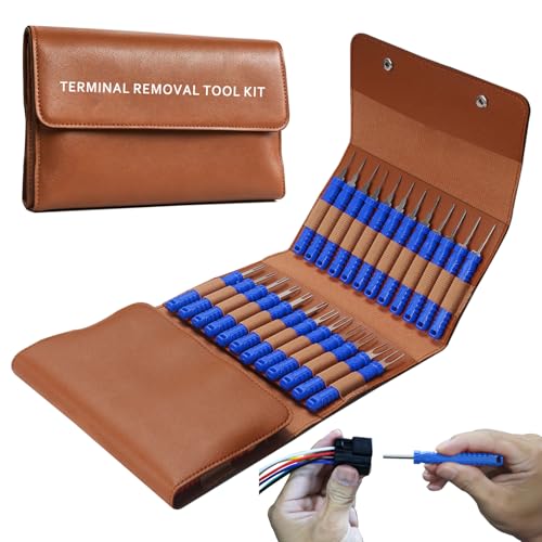 48 Pcs Terminal Removal Tools with Leather Case, Depinning Tool Kit - color: Blue