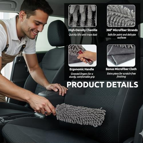TAKAVU Car Duster Interior, 360° Microfiber Fingers, Lint & Scratch Free - size: Microfiber Chenille
