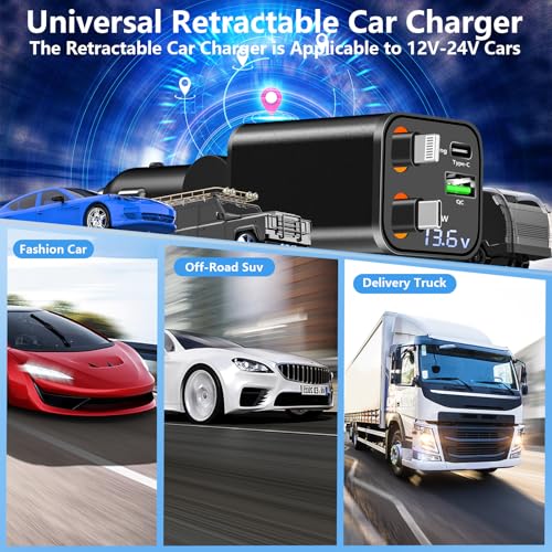 Apple MFi Certified Retractable Car Charger, 120W PD/QC USB C Car Charger - color: Jet Black