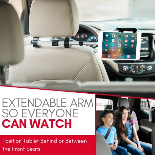 Macally Tablet Holder for Car Headrest - Adjustable iPad Headrest Mount for Car - Super Secure Car iPad Holder Backseat Kids - Fits All 4.7-12.9" Back Seat Devices (iPad Pro/Air/Mini, Nintendo Switch) - color: Silver